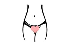 Line drawing of female body from the waist down, with a pink heart centered over the pelvic region